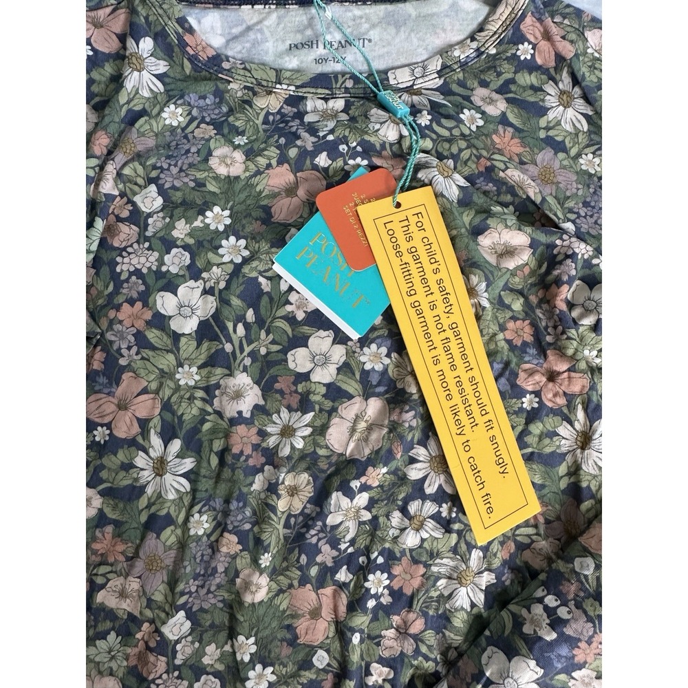 NWT Posh Peanut Country Blue Floral Long Sleeve Pajama Set Girls 10 12 Bamboo - Picture 3 of 8